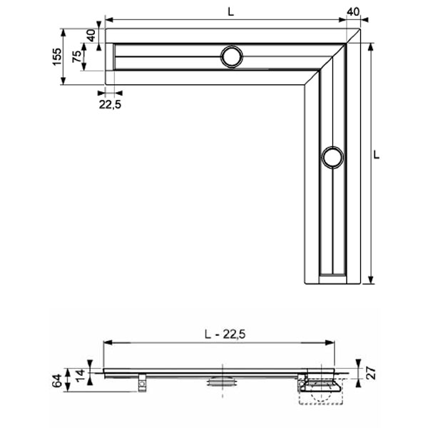 Решетка угловая TECEdrainlinе Basic 900х900 полированная