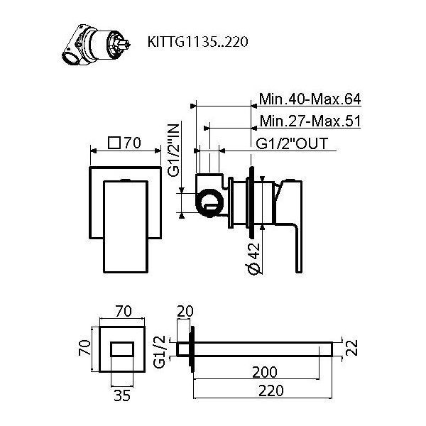 Встраиваемый смеситель PLUMBERIA Tag KITTG1135NO220 черный матовый