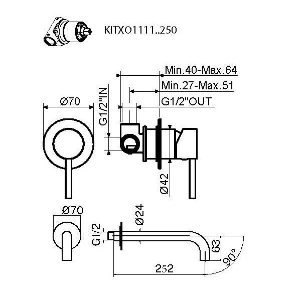 Встраиваемый смеситель PLUMBERIA Ixo KITXO1135BO250 белый матовый
