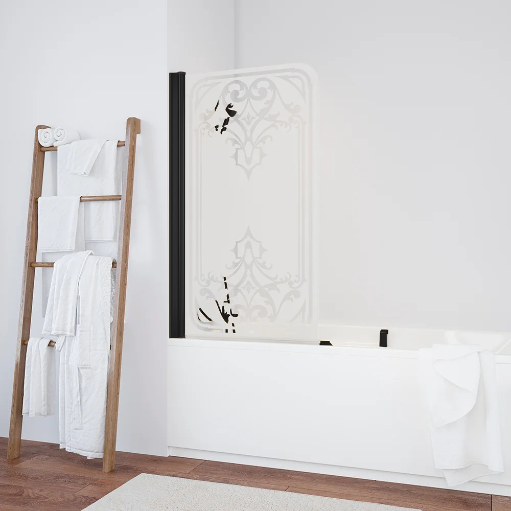 Шторка для ванны VEGAS GLASS EV Novo 76x140 профиль черный матовый, стекло матовое с рисунком