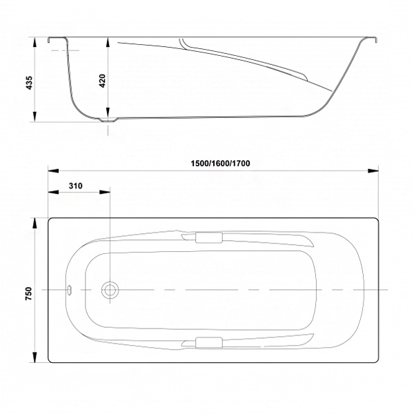 Ванна стальная GALA Vanesa 160x75