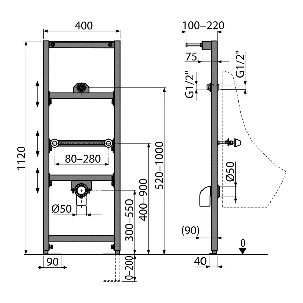 Инсталляция для писсуаров ALCAPLAST A107/1120