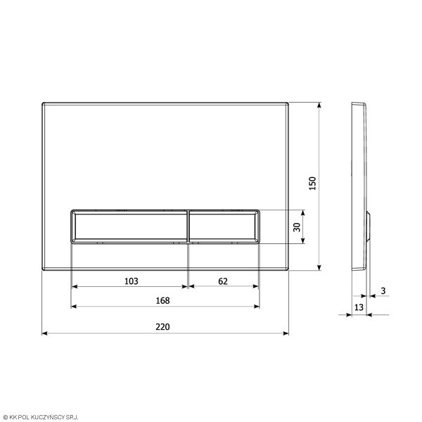 Кнопка смыва KK-POL M08 V1 350/PPG/388-00-03 хром/белый