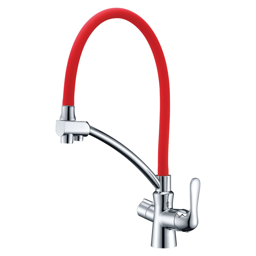 Смеситель для кухни LEMARK Comfort с поворотным изливом LM3070C-Red хром/красный