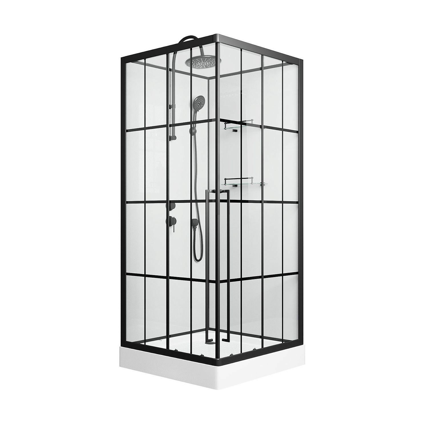Душевая кабина NIAGARA Standart 90x90x225 L профиль черный матовый, стекло с рисунком клетка