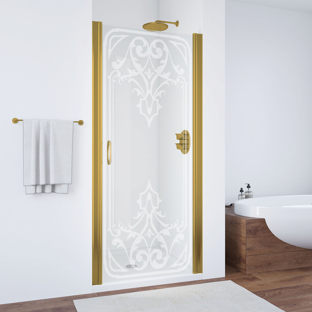 Дверь в нишу VEGAS GLASS EP Novo 70x190 профиль золото матовое, стекло прозрачные с рисунком