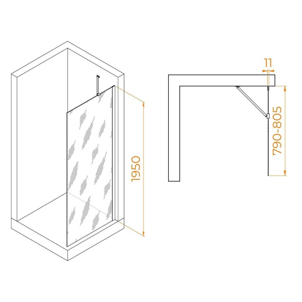 Перегородка для душа RGW Walk In WA-102Gb 80х195