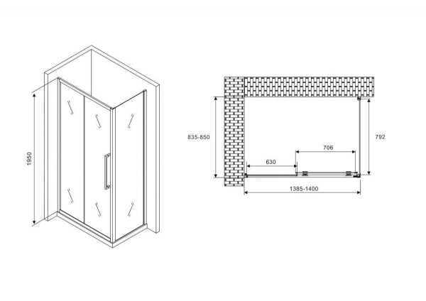 Душевое ограждение ABBER Schwarzer Diamant AG30140H-S85 140x85x195