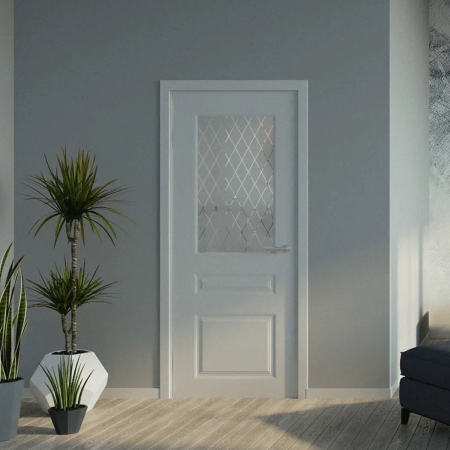 Дверь ALBERO Стиль-2 90x200 L белый матовый, стекло рубин