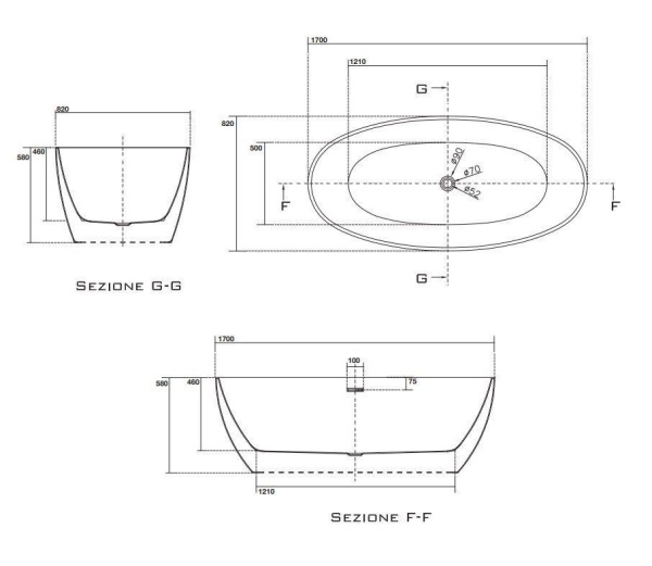 Акриловая ванна KERASAN Flo 170х80