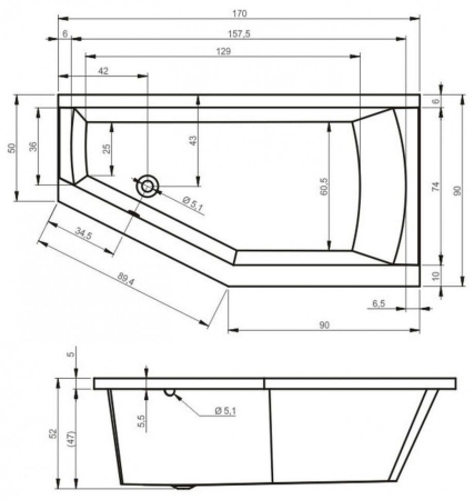 Панель фронтальная для ванн RIHO Geta/Romeo 170x90 (L/R)