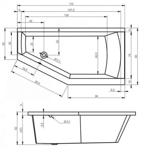 Панель фронтальная для ванн RIHO Geta/Romeo 170x90 (L/R)