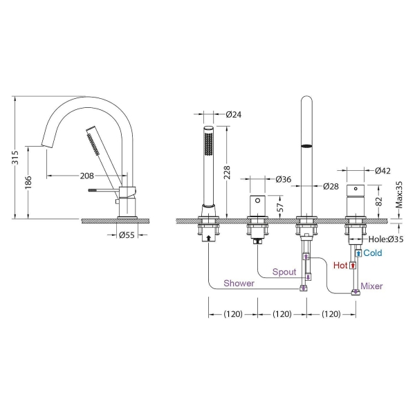 Смеситель на борт ванны TIMO Saona 2320/16Y White matte