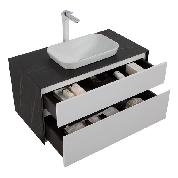 Тумба с раковиной BLACK&WHITE Universe 100 белый/темное дерево