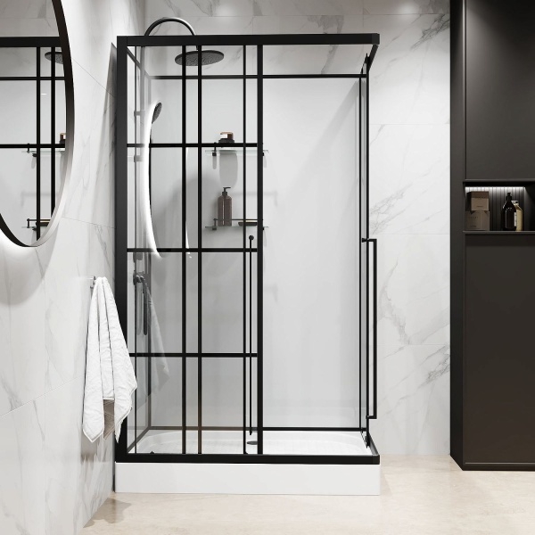 Душевая кабина NIAGARA Standart 100x80x225 L профиль черный матовый, стекло с рисунком клетка