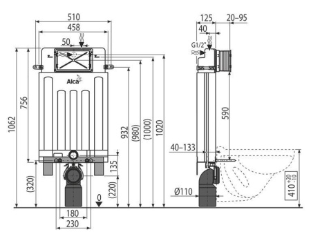 Смывной бачок скрытого монтажа ALCAPLAST Alcamodul Ecology AM100/1000E