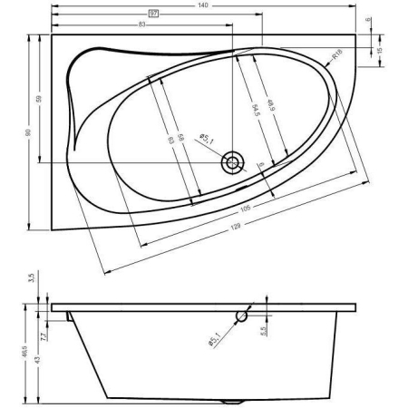 Панель фронтальная для ванн RIHO Aryl 140x90 R