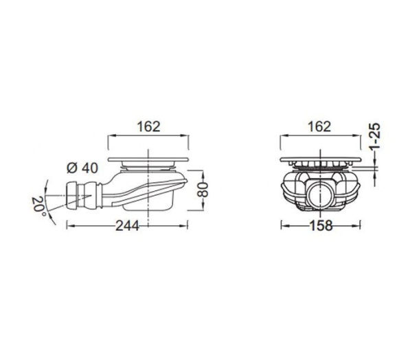 Слив для душевого поддона JACOB DELAFON Replay E78260-CP c горизонтальным выходом,хром