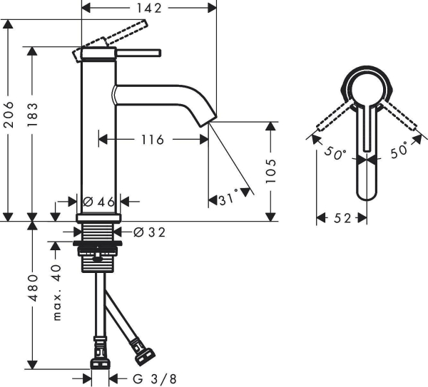 Смеситель для раковины HANSGROHE Tecturis S 73311000