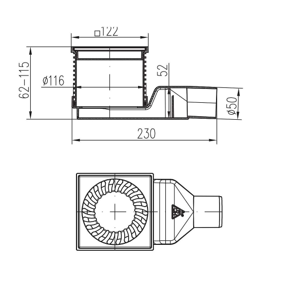Трап MCH 805 15x15 с поворотным сифоном
