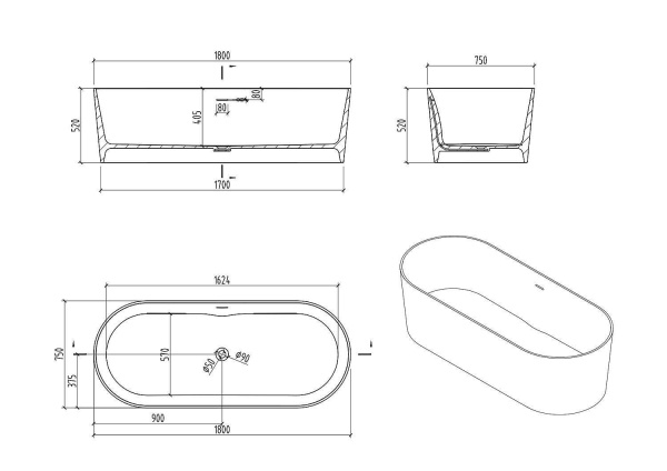 Ванна GALAGUTTI AX-8862 180x75