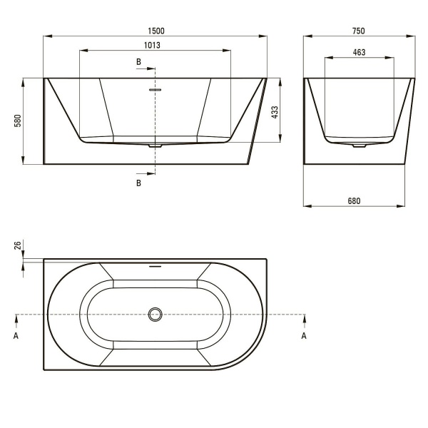 Акриловая ванна DEANTE Silia 150x75 L