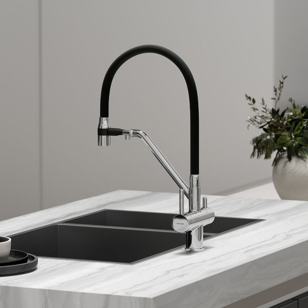 Смеситель для кухни SANCOS Dora с гибким изливом и подключ. фильтра SC4003BN никель брашированный