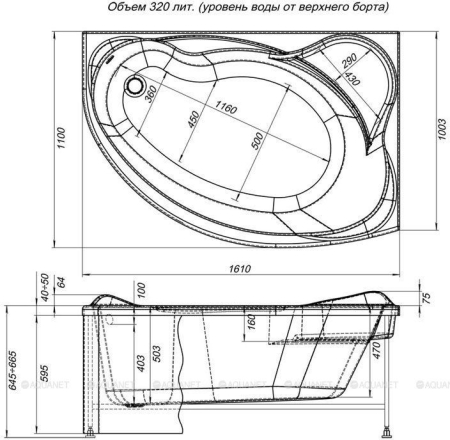 Панель фронтальная для ванн AQUANET Jamaica 160 R черная