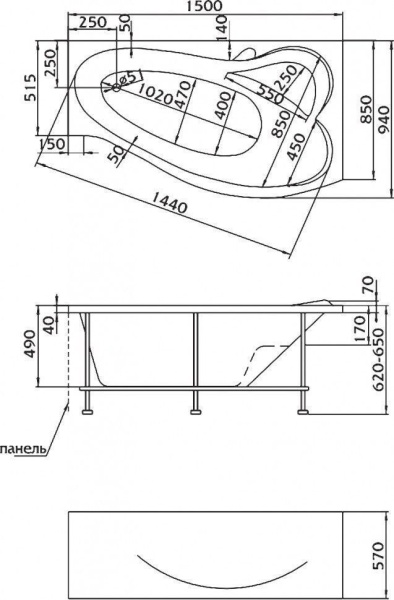 Панель фронтальная для ванн MARKA ONE Gracia 160x65 R