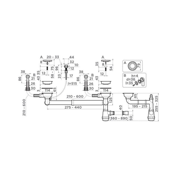 Сифон для мойки OMOIKIRI WK-2-R-A-IN нержавеющая сталь