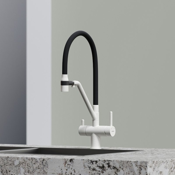 Смеситель для кухни SANCOS Dora с гибким изливом и подключ. фильтра SC4003GR белый гранит