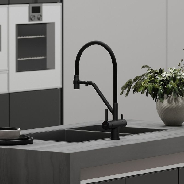 Смеситель для кухни SANCOS Dora с гибким изливом и подключ. фильтра SC4003MB черный матовый
