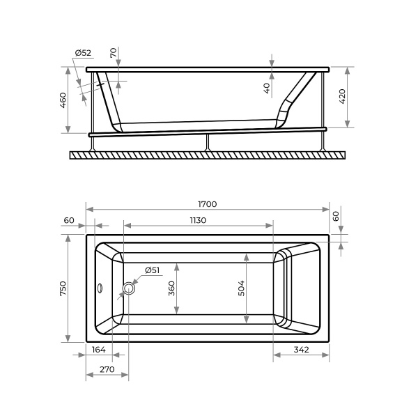 Акриловая ванна TONI ARTI Bola 170x75