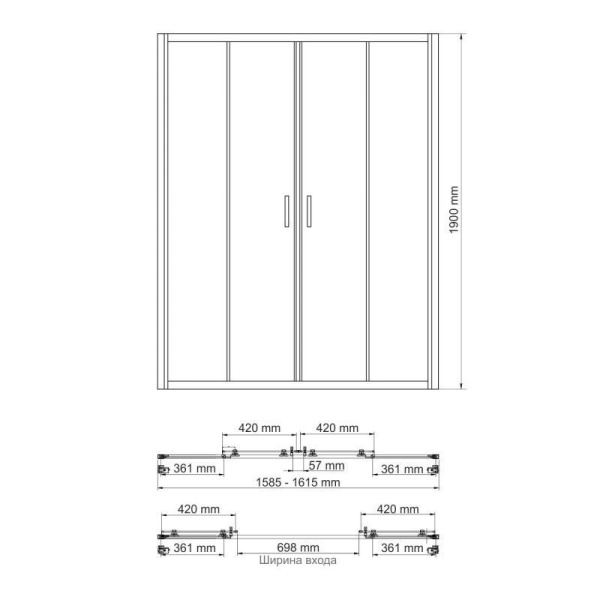 Дверь в нишу или комбинации WASSERKRAFT Lippe 160x190