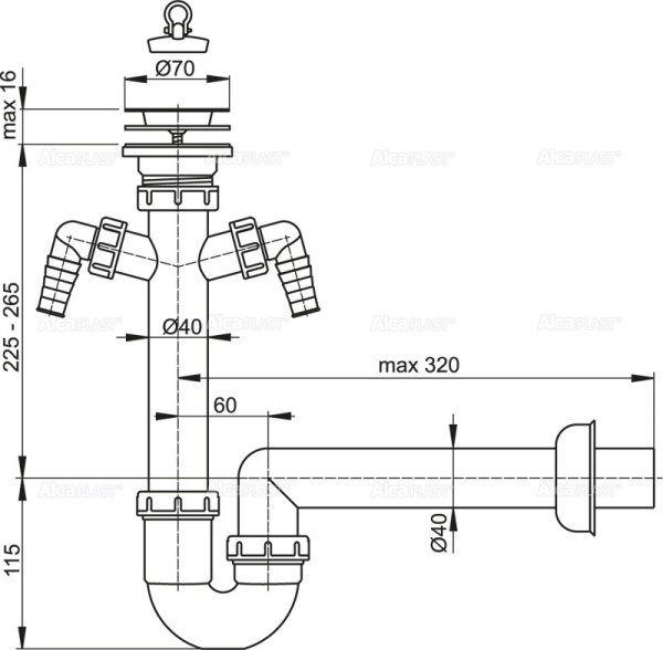 Сифон для мойки ALCAPLAST A820-DN40