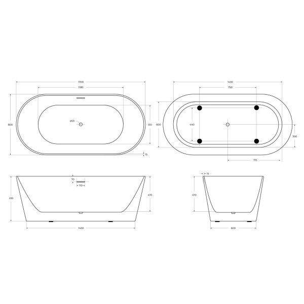 Акриловая ванна BELBAGNO BB416-1700-800 170x80