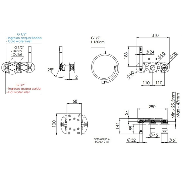 Смеситель для ванны и душа REMER Chrono CH97D2PCFP черный брашированный