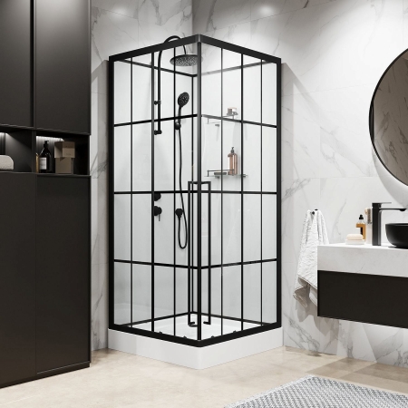 Душевая кабина NIAGARA Standart 90x90x225 L профиль черный матовый, стекло с рисунком клетка