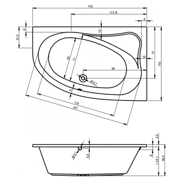 Панель фронтальная для ванн RIHO Aryl 170x110 L