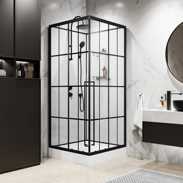 Душевая кабина NIAGARA Standart 100x100x225 R профиль черный матовый, стекло с рисунком клетка