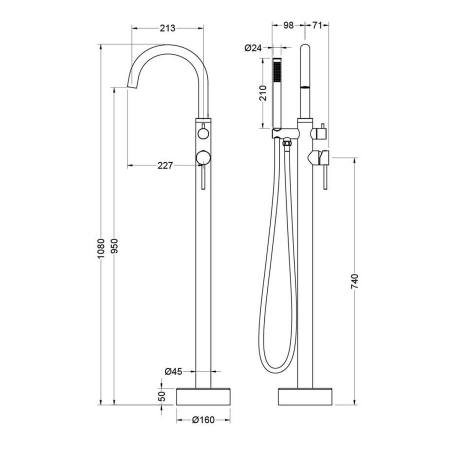Смеситель для ванны АКВАТЕК Европа AQ1345BGM gun metal брашированный