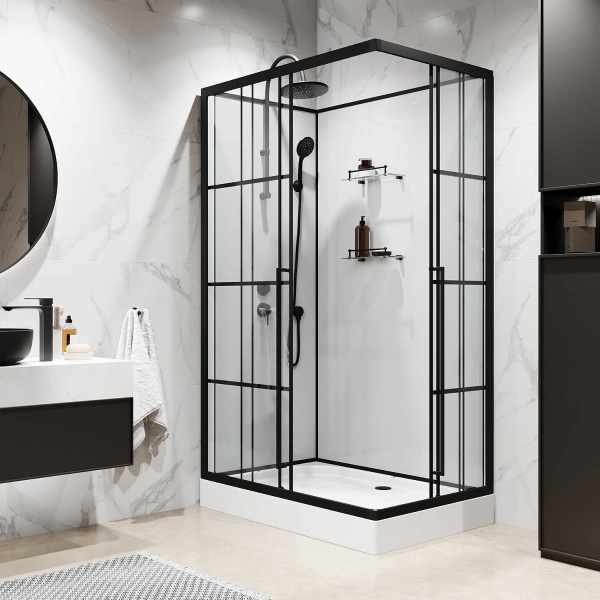 Душевая кабина NIAGARA Standart 120x80x225 R профиль черный матовый, стекло с рисунком клетка