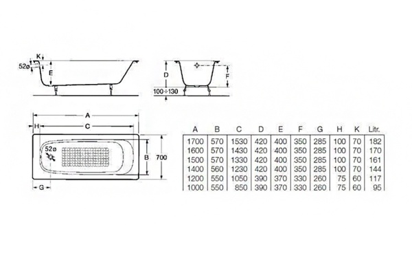 Ванна чугунная ROCA Continental 160x70 противоскользящее покрытие