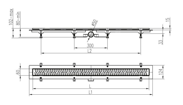 Дренажный канал MCH Line CH 850 LC с решеткой и бок. сливом, D40 черный