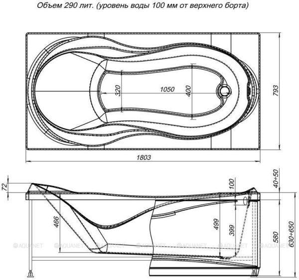 Панель фронтальная для ванн AQUANET Grenada 180 черная