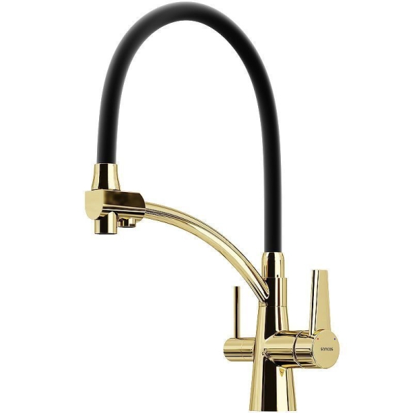 Смеситель для кухни SANCOS Eri с гибким изливом и подключ. фильтра SC4001ZG золото полированное