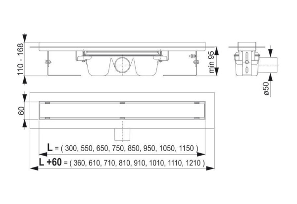 Дренажный канал ALCAPLAST APZ1-300 с опорами