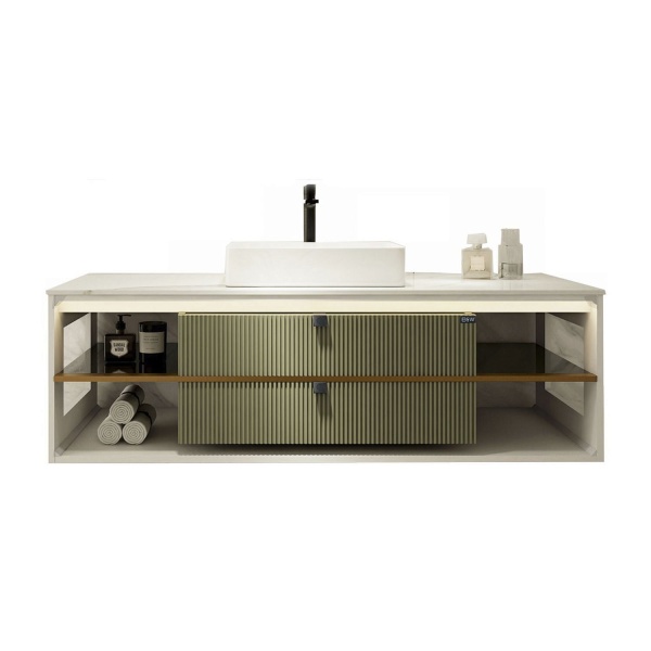 Тумба с раковиной BLACK&WHITE Gravity 150 белый/мятный матовый