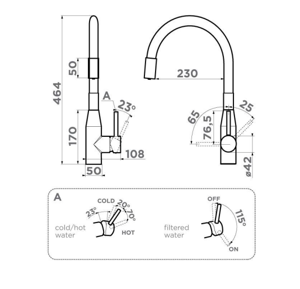 Смеситель для кухни OMOIKIRI Yatomi 2 PLUS с гибким шлангом 4994344 нерж.сталь/черный