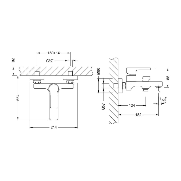 Смеситель для ванны и душа LEMARK Aura LM0614CH